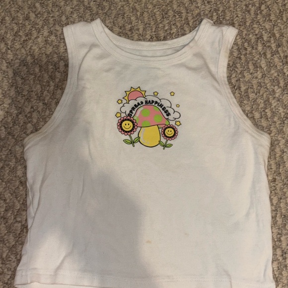 Homegirl Society Tops - Sleeveless Top with Mushrooms and Embroidery Wording